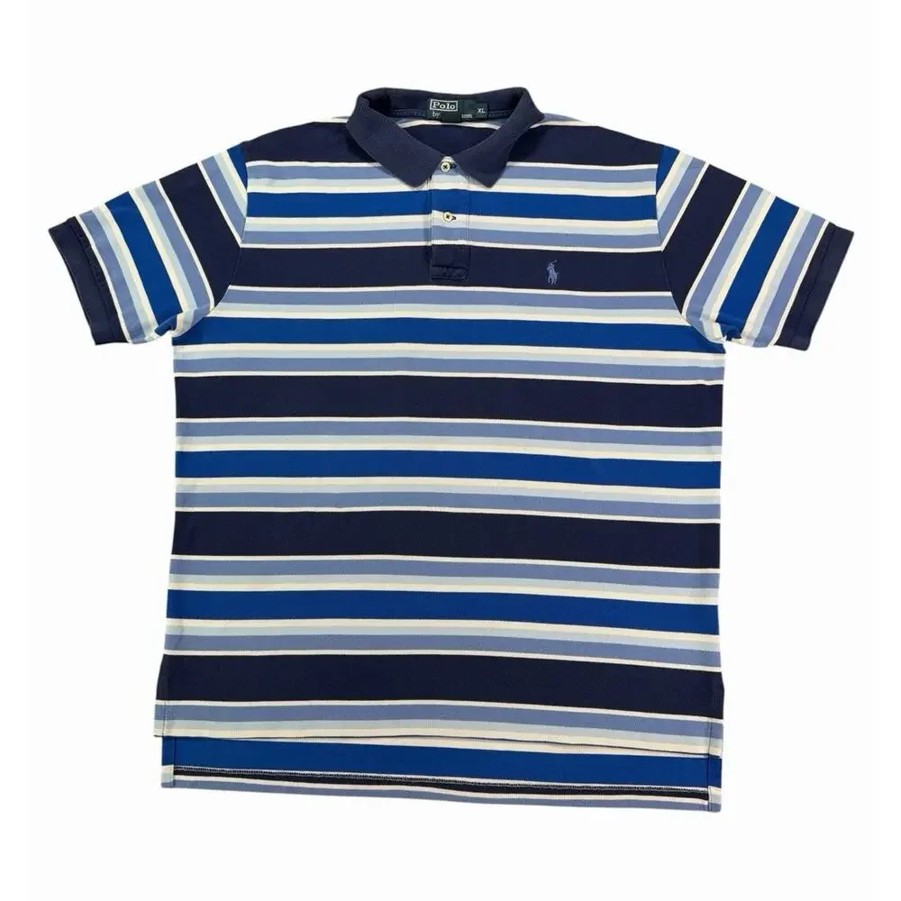 Polo Ralph Lauren Striped Polo Shirt XL Blue White Short Sleeve Embroidered Logo
